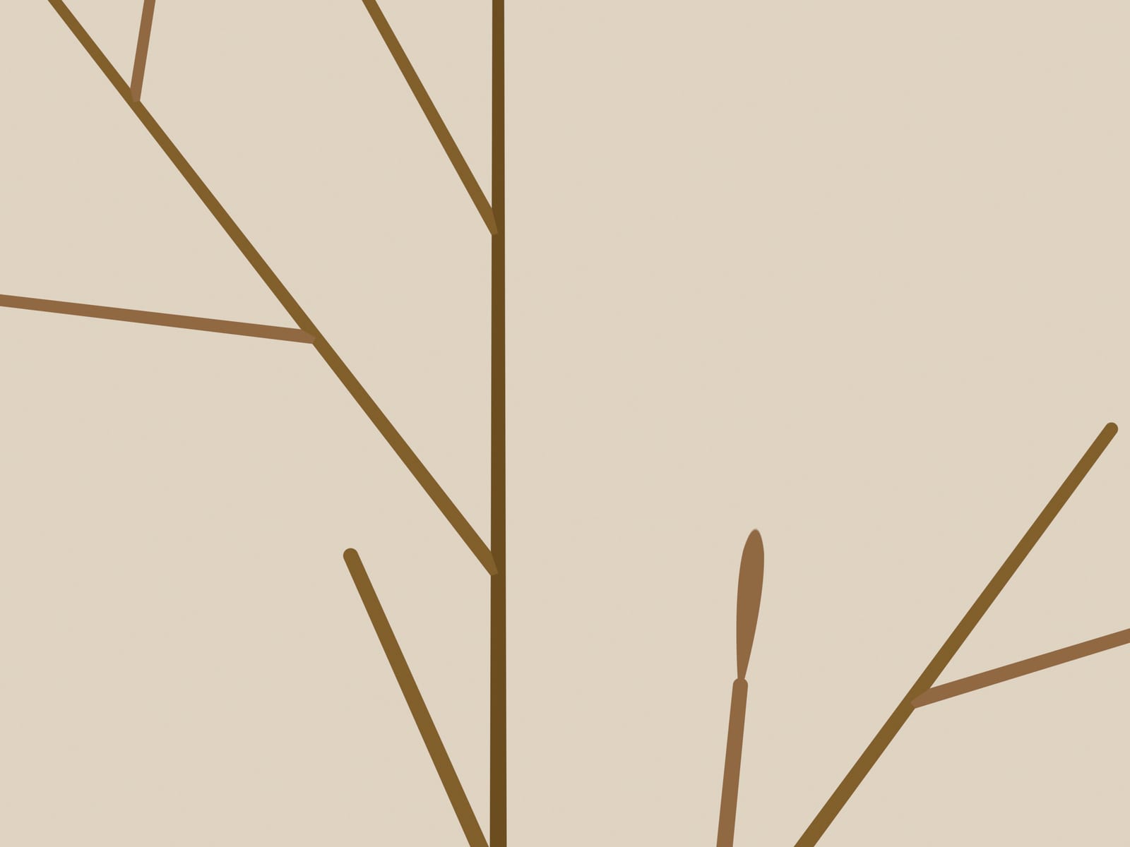 Second close-up of the ochre-brown botanical branch line art print on beige, showing another area of the artwork.