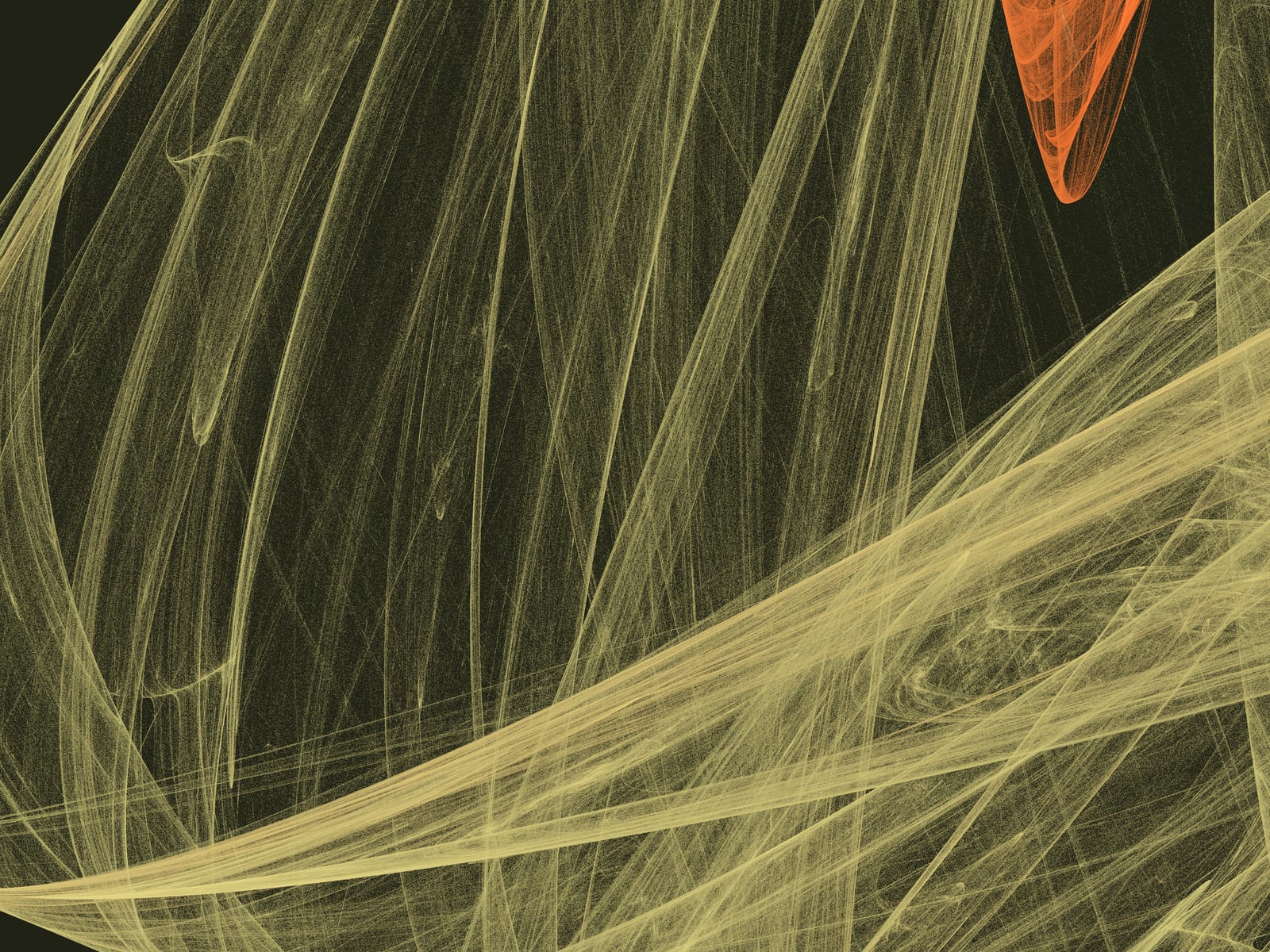 Close-up detail of Sketches No. 009, showing its pale chartreuse and burnt orange fractal flame texture on a near-black ground