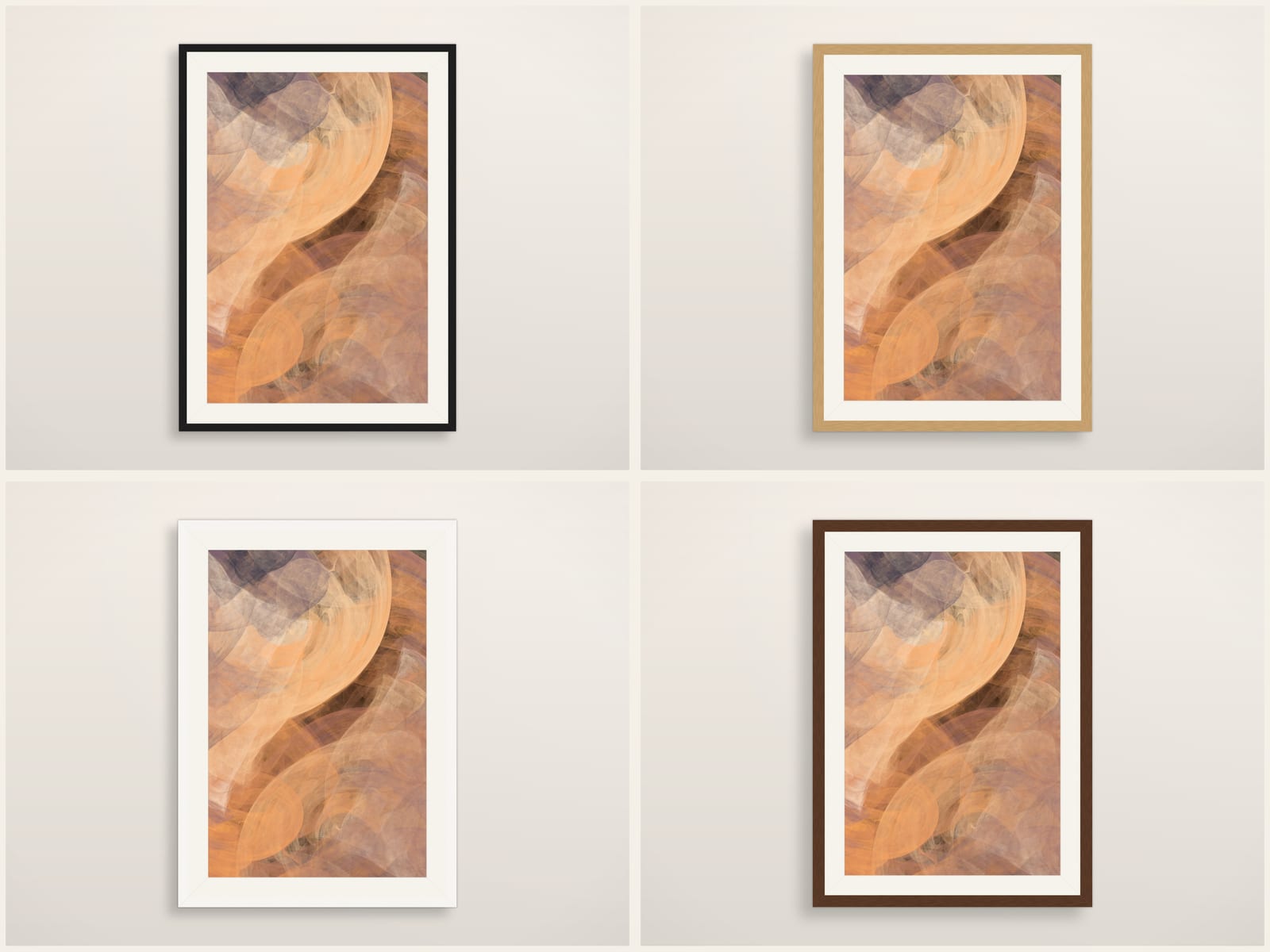 Sketches No. 018, a terracotta abstract fractal wall art print, shown in four frame styles